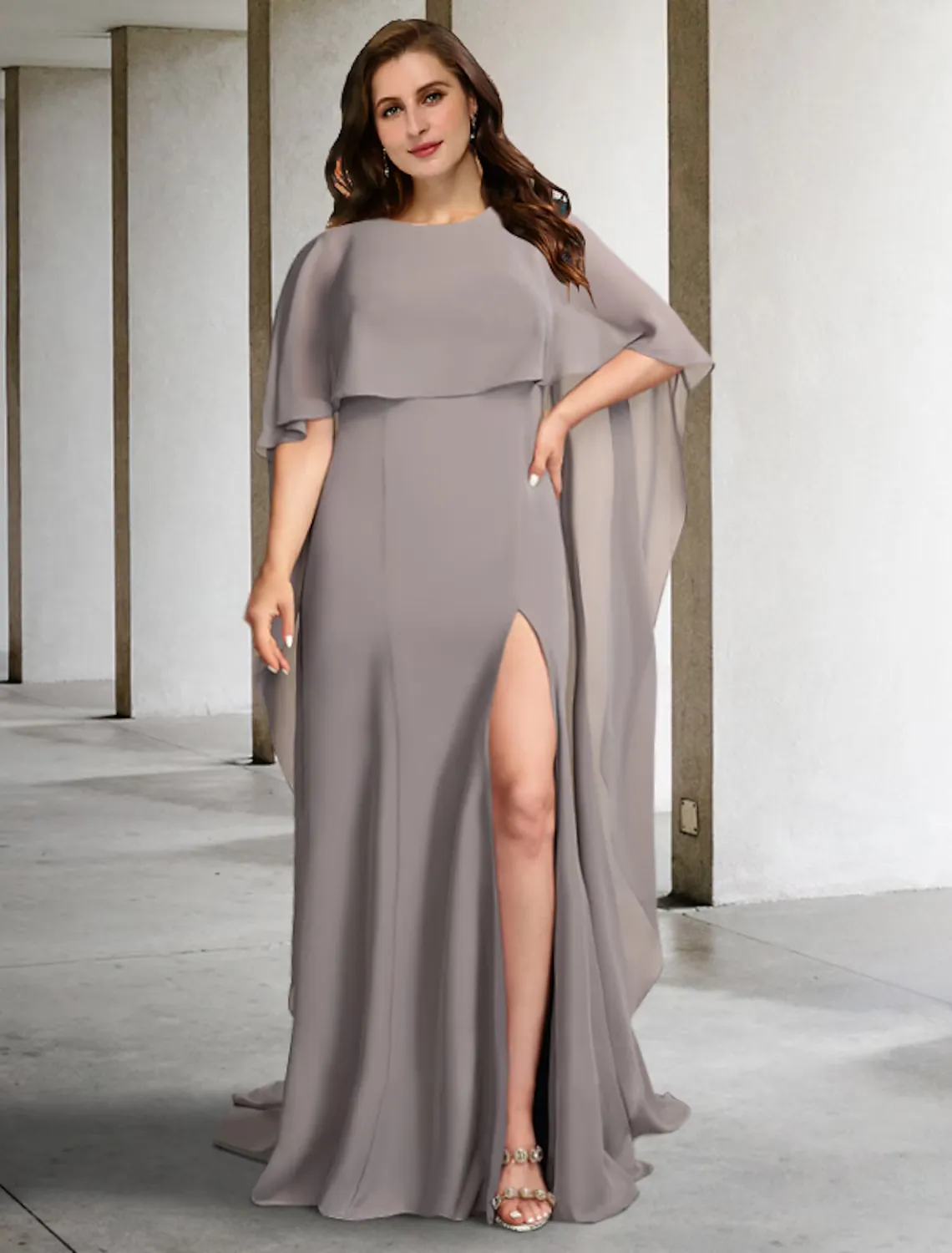 A-Line Plus Size Curve Mother of the Bride Dresses Elegant Dress Formal Sleeveless Chiffon with Slit