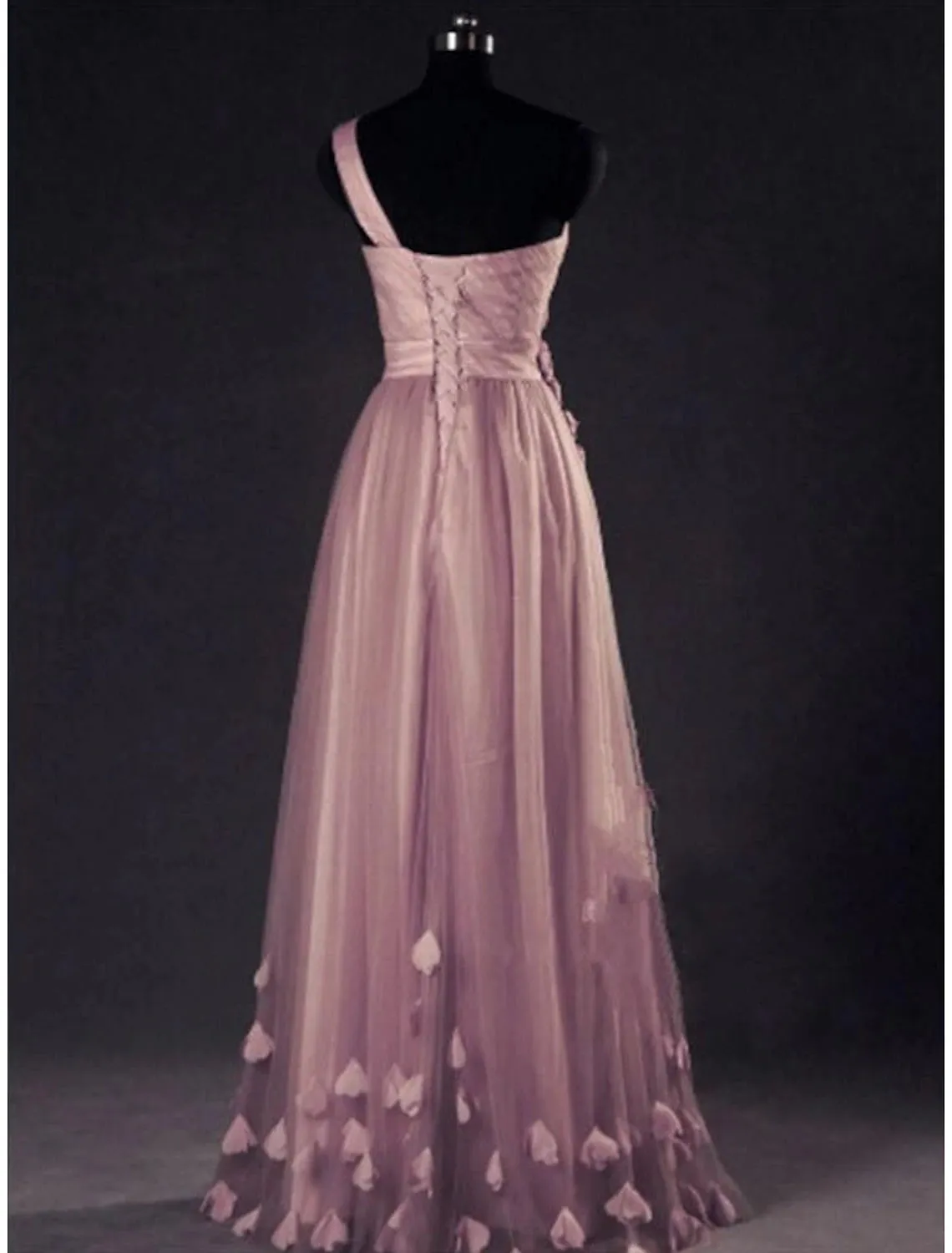 A-Line Prom Dresses Elegant Dress Wedding Guest Prom Floor Length Sleeveless One Shoulder Tulle with Appliques