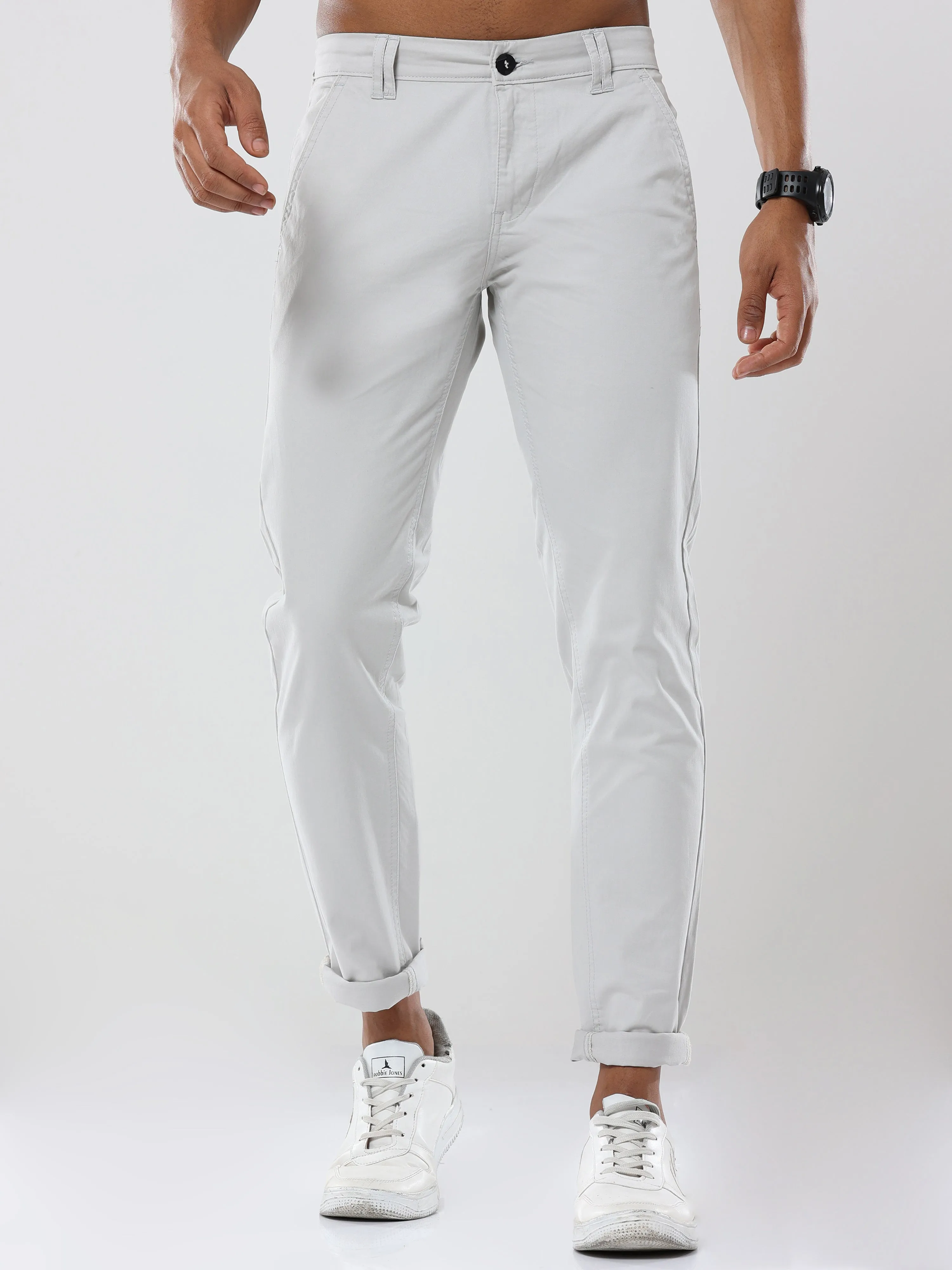 Albatross Plain classic Light gray chinos for mens