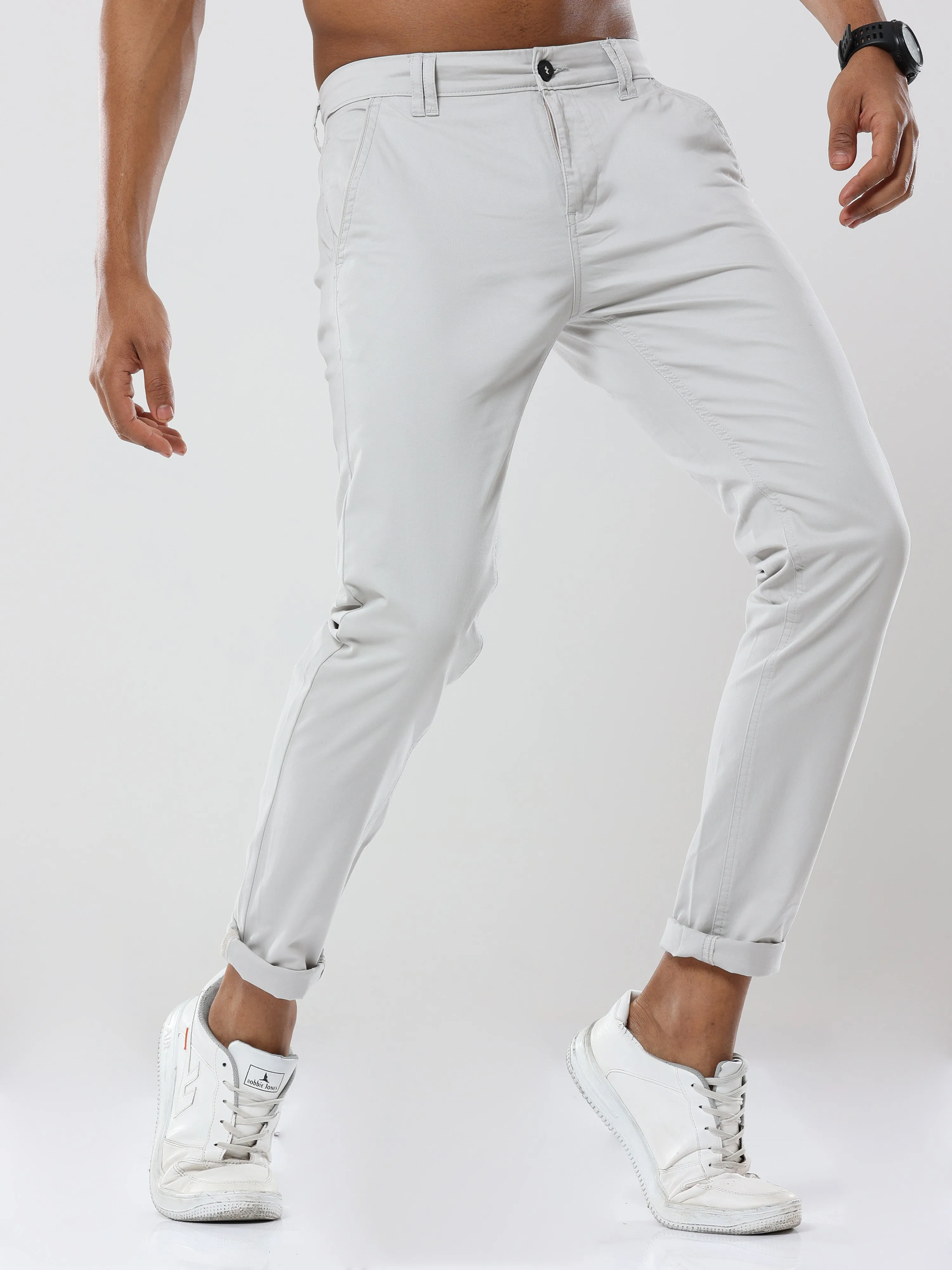 Albatross Plain classic Light gray chinos for mens