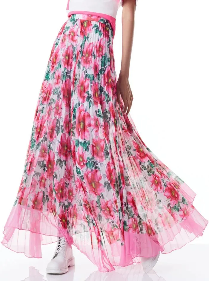 Alice   Olivia Katz Sunburst Pleated Maxi Skirt in High Tea Floral