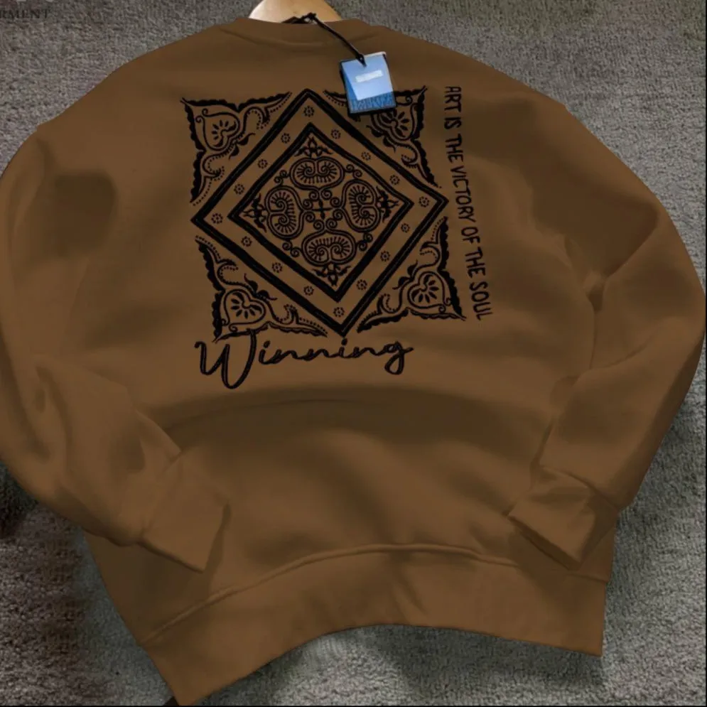 Article Name Wining Front Back  Embossed Printed  Sweat Shirt  Brown