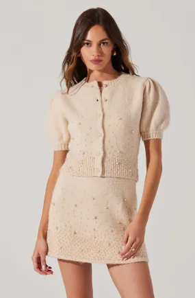 AST Joly Pearl Puff Sleeve Sweater in Soft Blush