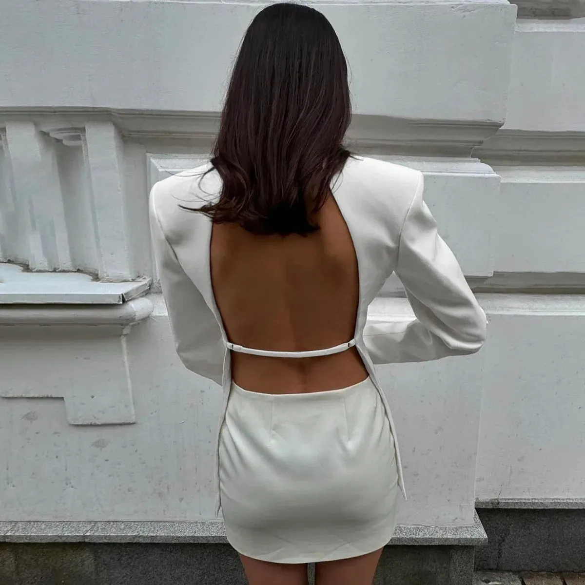 Backless  Black Suit Long Sleeve Blazer Coat