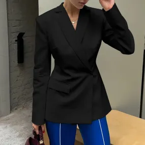 Backless  Black Suit Long Sleeve Blazer Coat