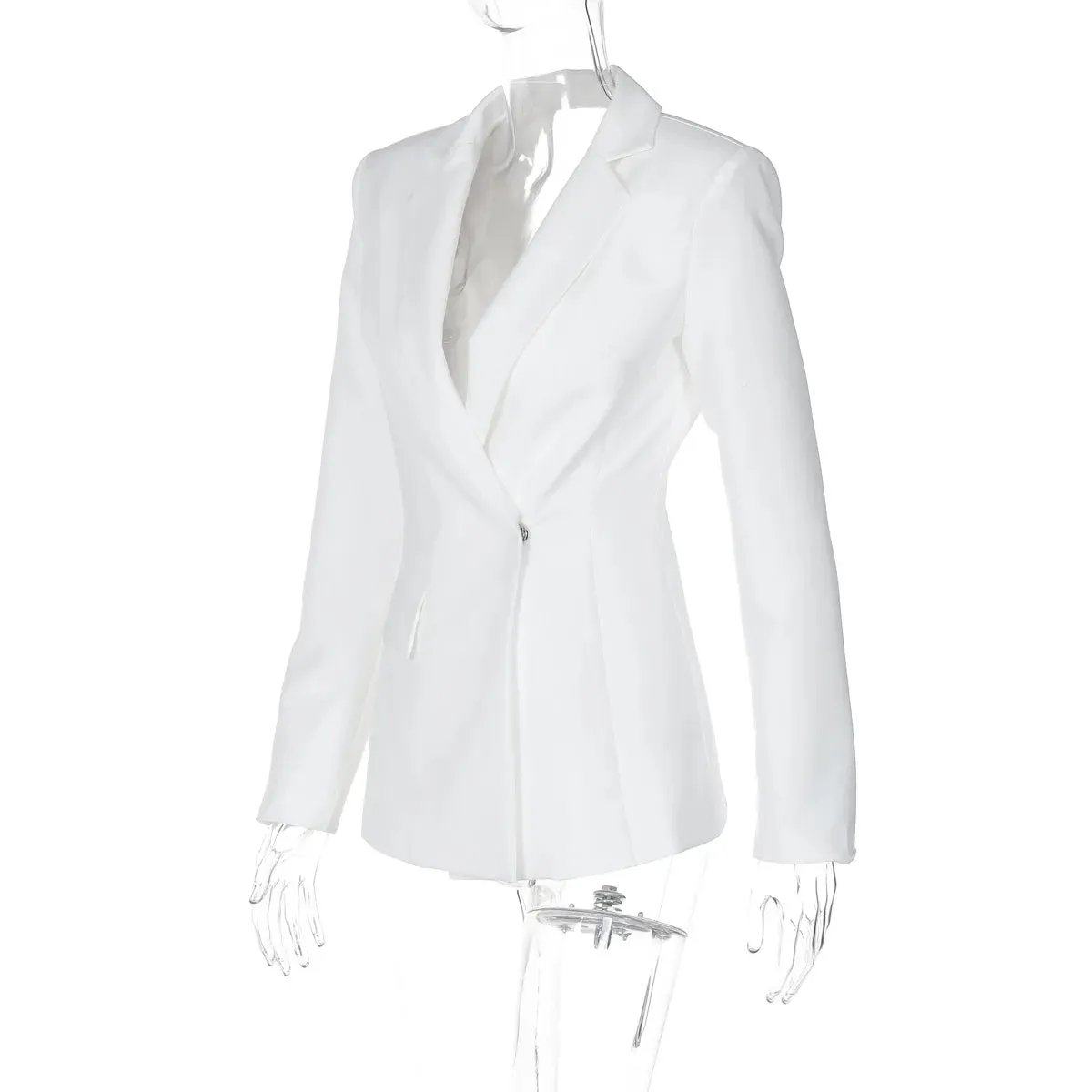 Backless  Black Suit Long Sleeve Blazer Coat
