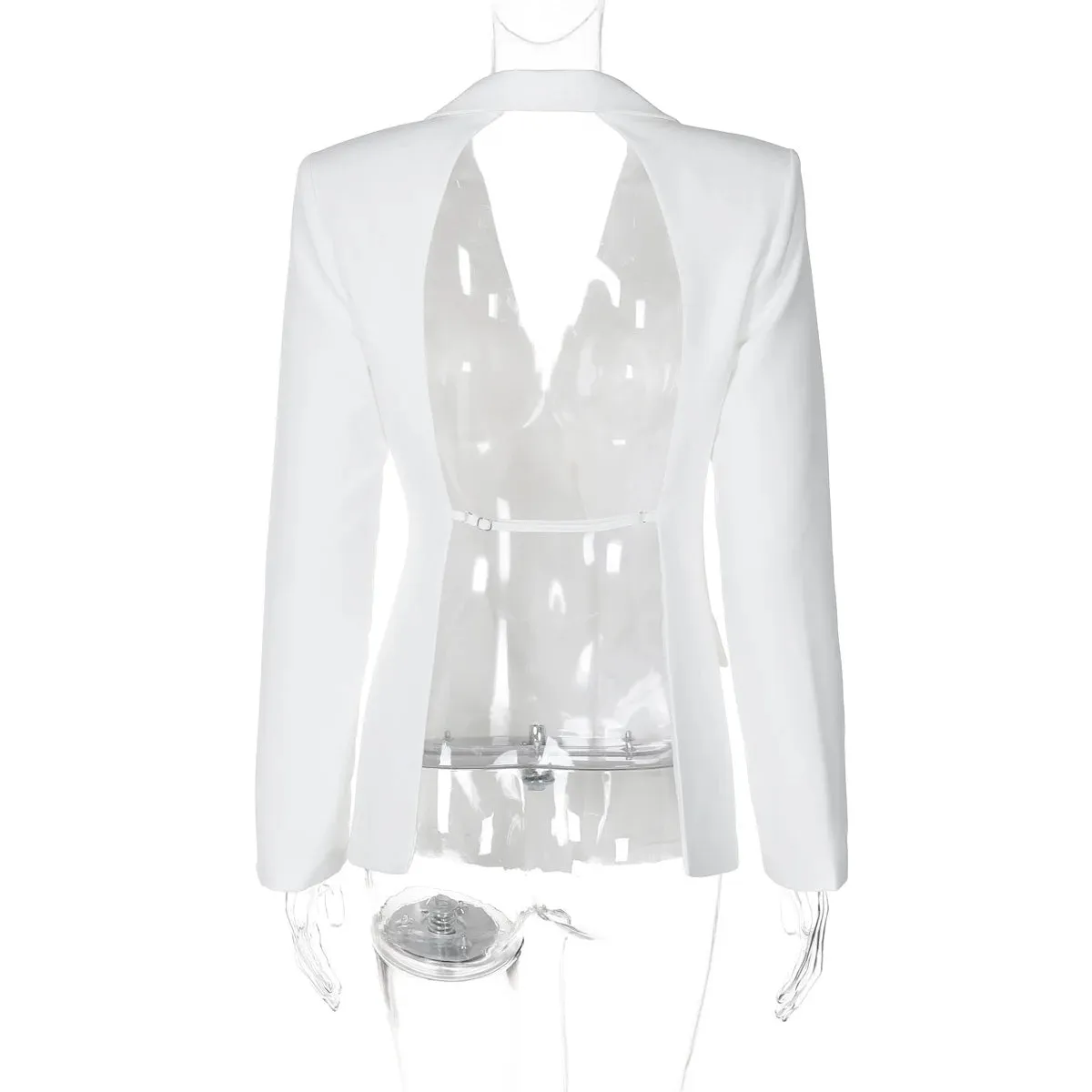 Backless  Black Suit Long Sleeve Blazer Coat