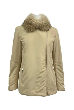 Beige Faux Fur Trim Collar Jacket