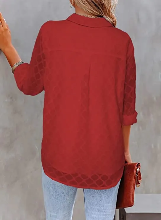 Black White Womens Button Down Shirts Long Sleeve V Neck Blouses Tops for Work - FARYSAYS