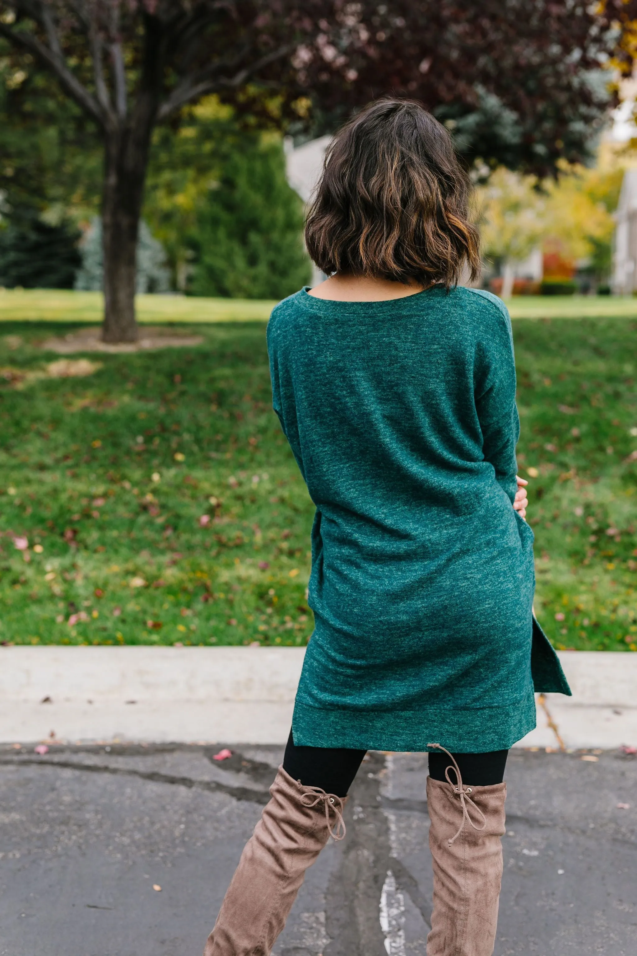 Brushed Melange V-Neck Sweater In Hunter Green