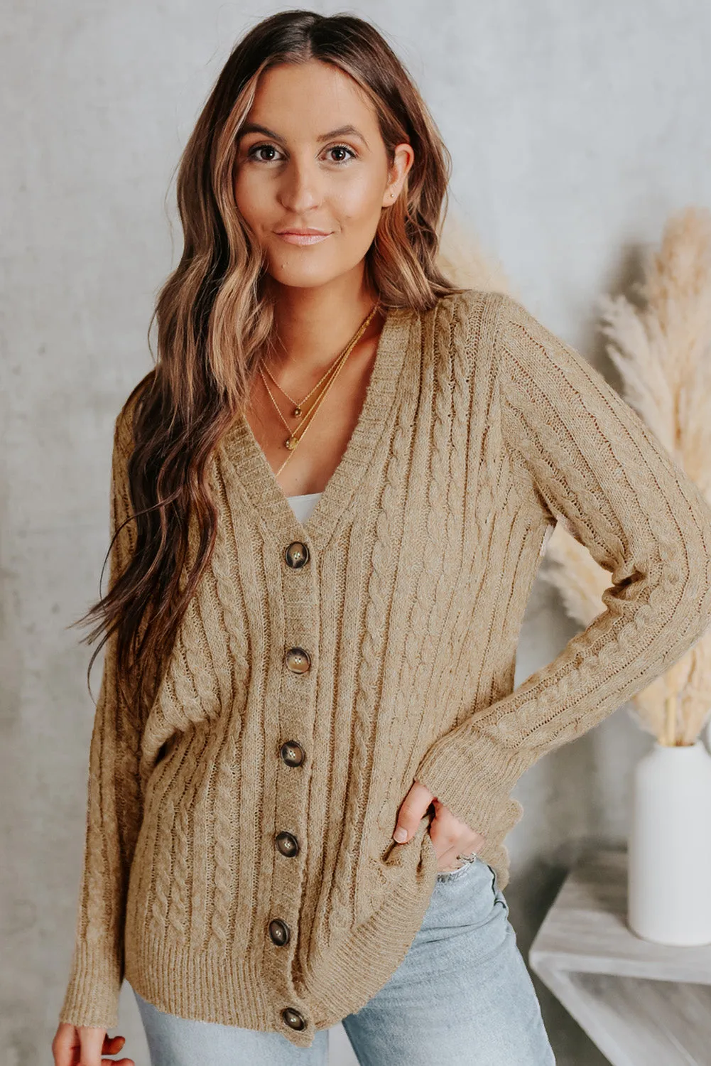 Buttons Front Cable Knit Cardigan
