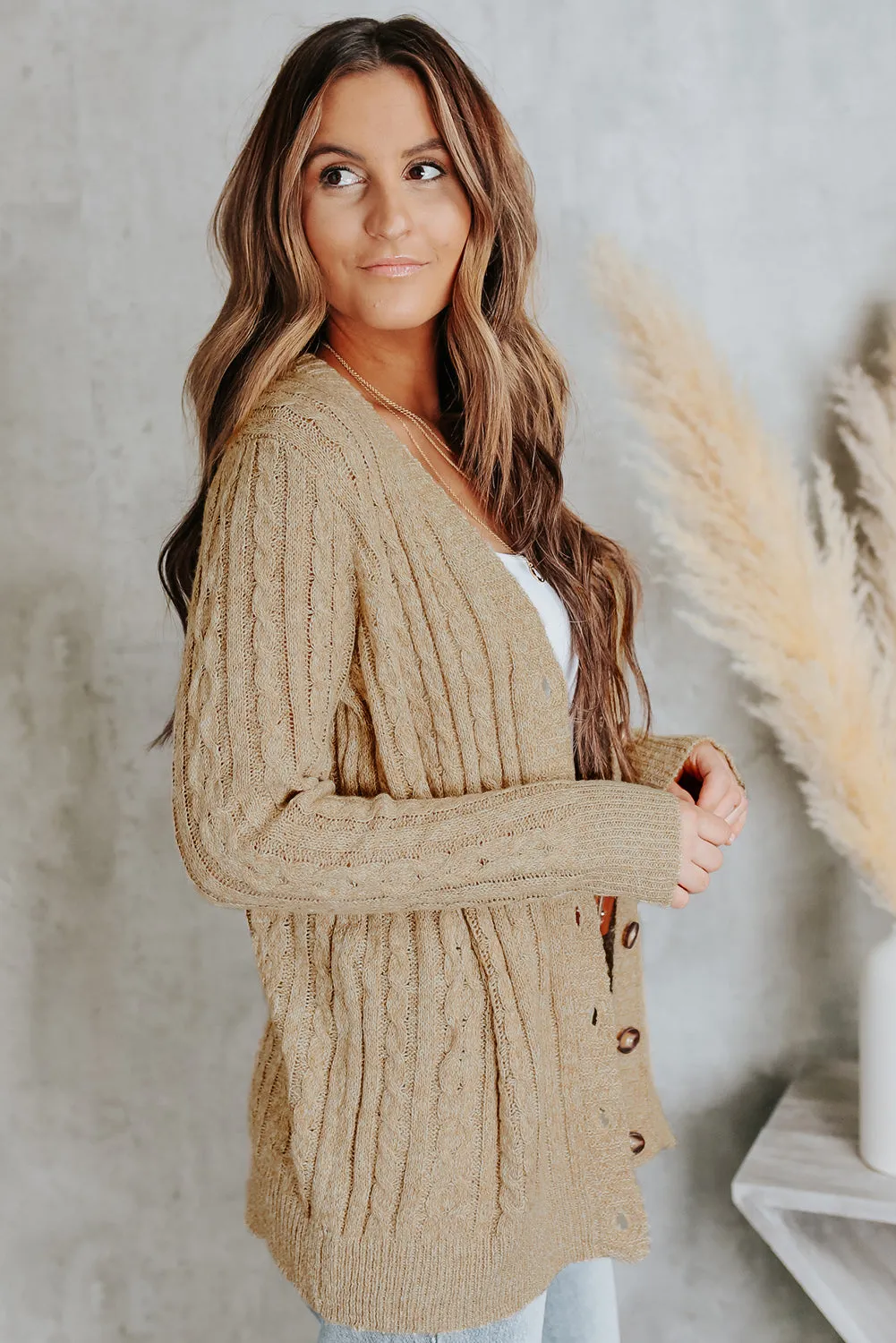 Buttons Front Cable Knit Cardigan