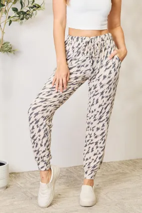 Charcoal Full Size Printed Drawstring Track Pants