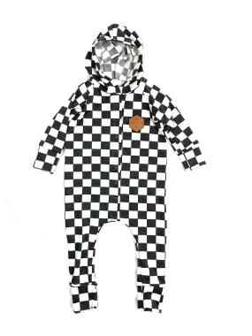 Checkered snap romper