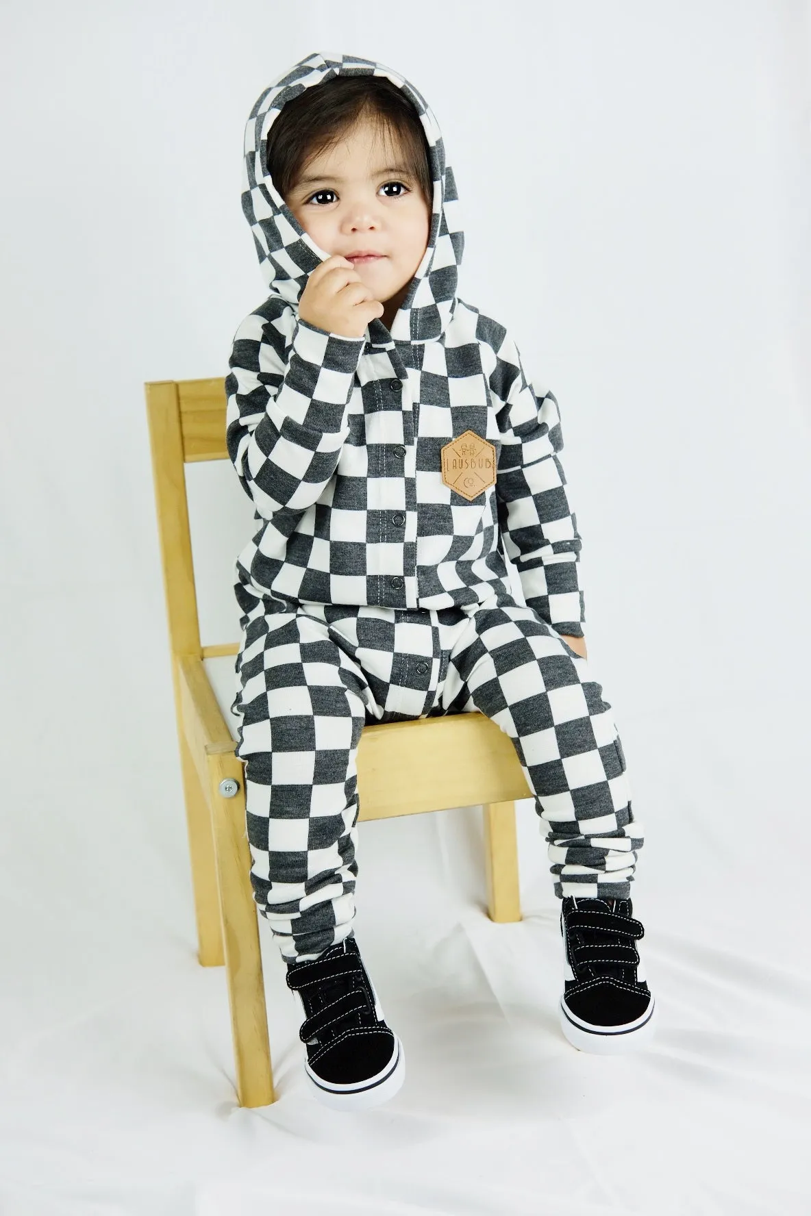 Checkered snap romper