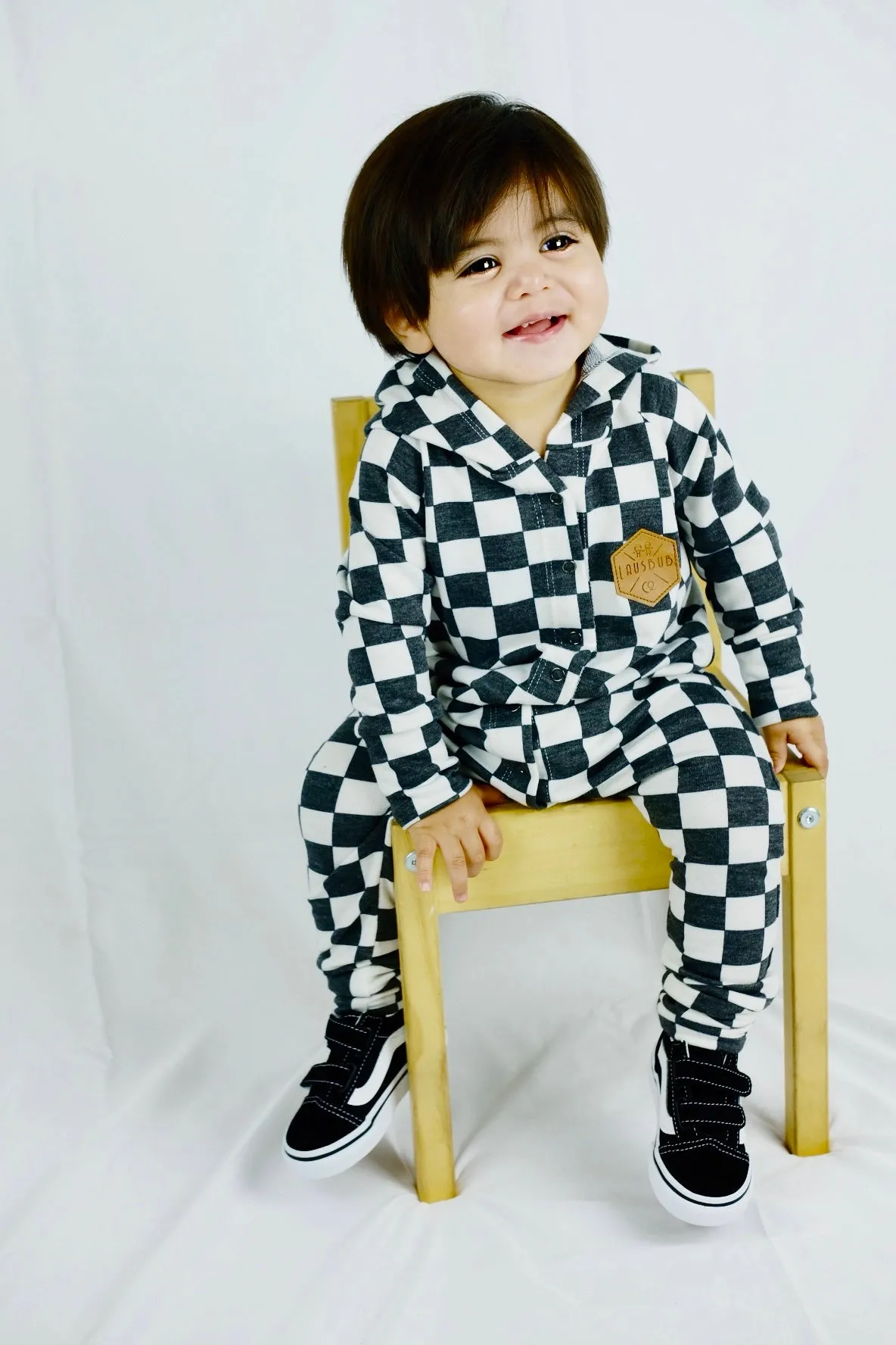 Checkered snap romper