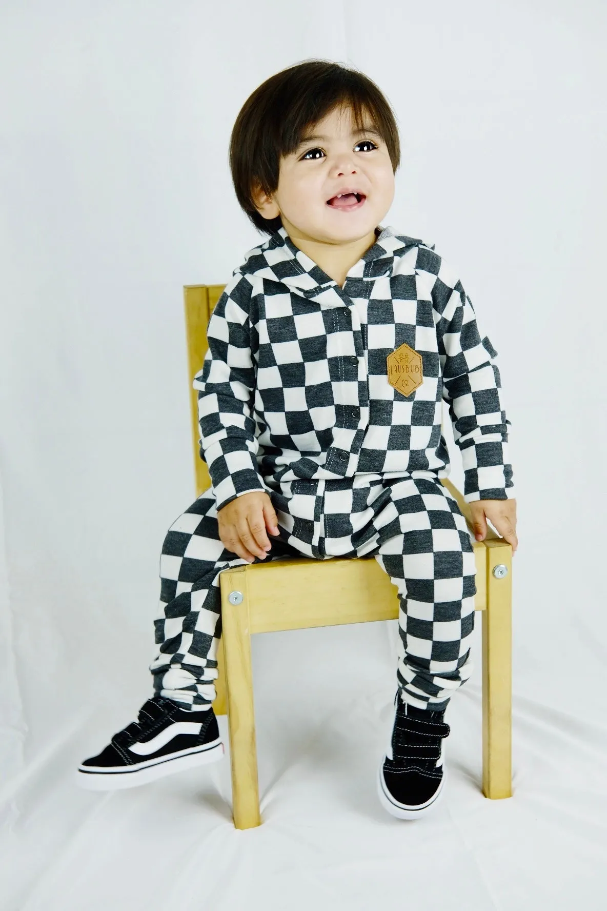 Checkered snap romper