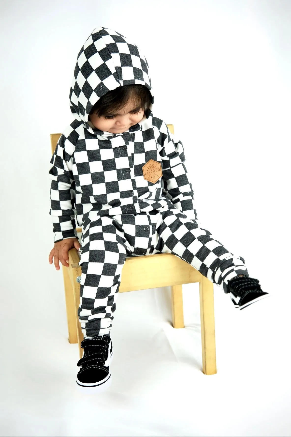 Checkered snap romper