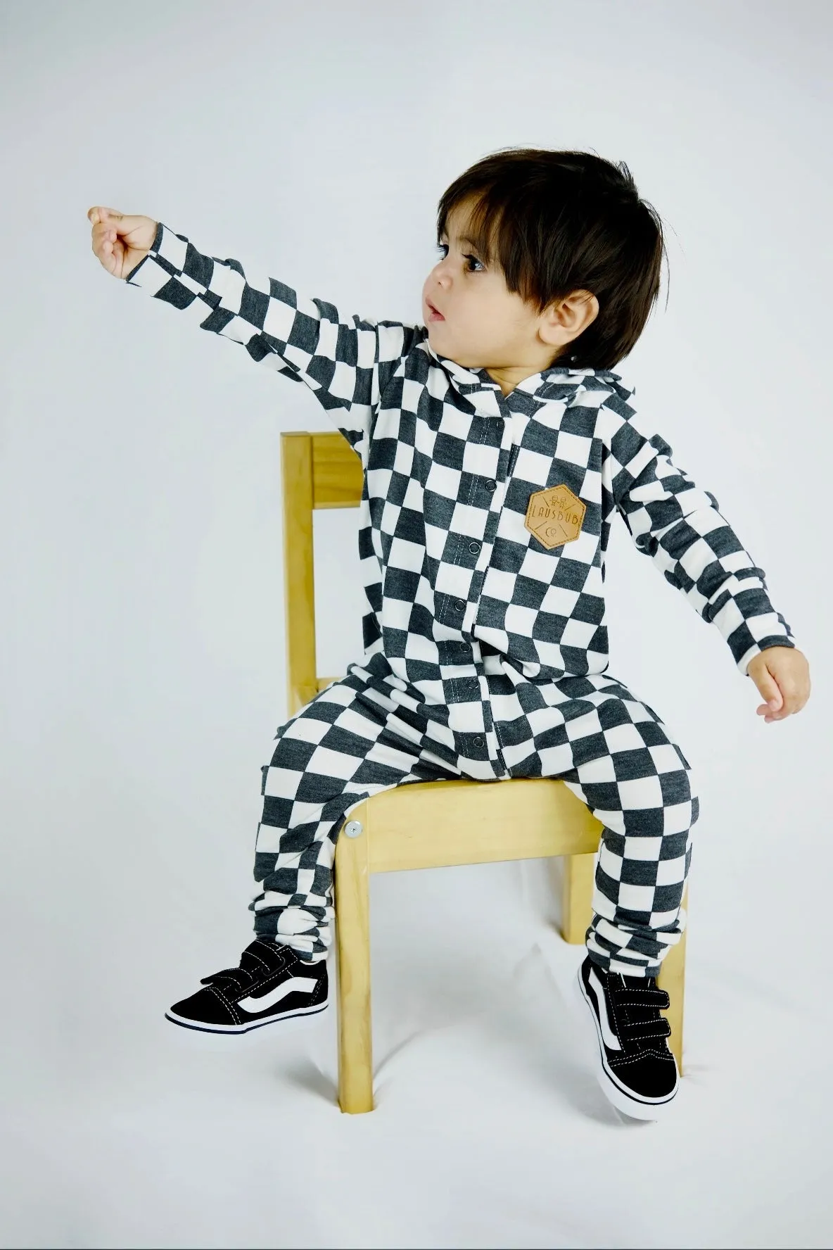 Checkered snap romper