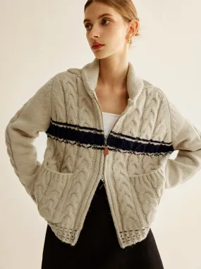 Chicmy-Winter Outfits Christmas Thanksgiving Gift New Year's Eve Outfits Streetwear Fashion Color Block Twist Zipper Knit Outerwear