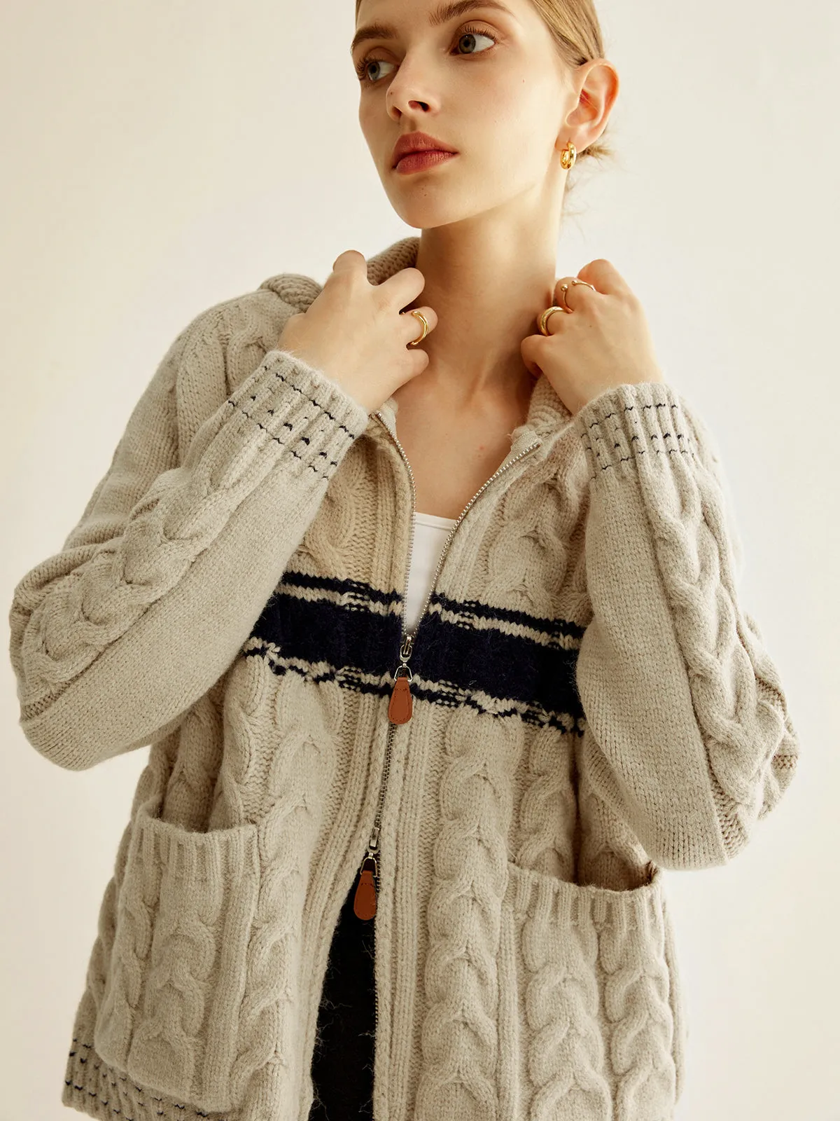 Chicmy-Winter Outfits Christmas Thanksgiving Gift New Year's Eve Outfits Streetwear Fashion Color Block Twist Zipper Knit Outerwear