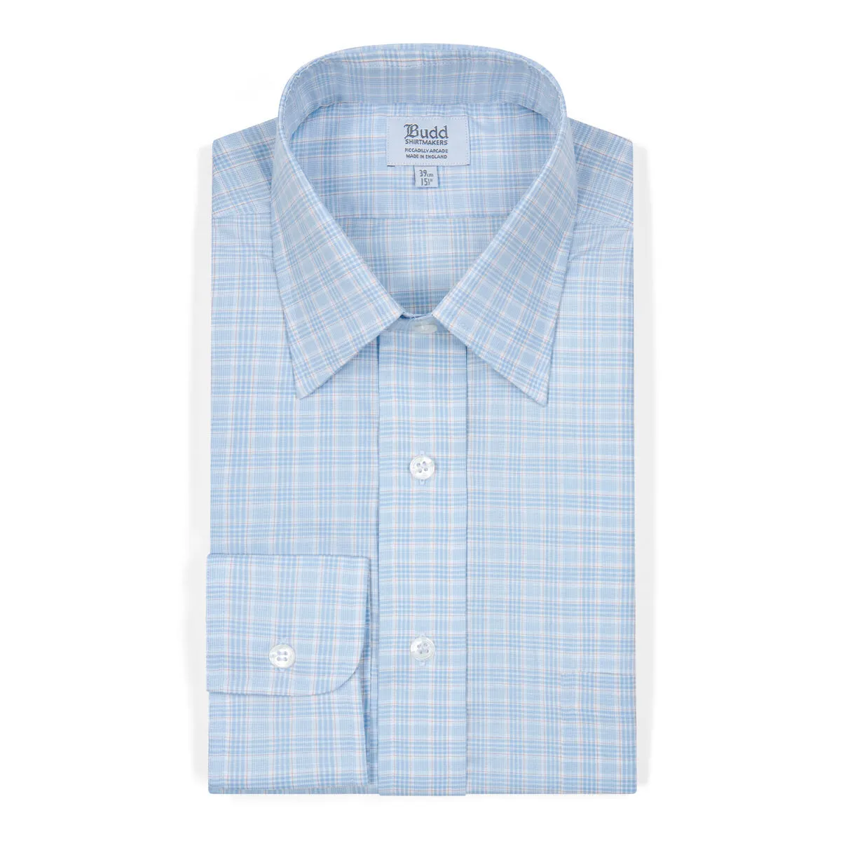 Classic Fit Chambray Check Button Cuff Shirt in Sky/Tan