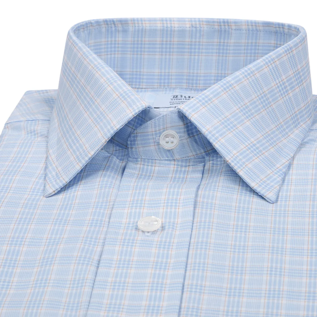 Classic Fit Chambray Check Button Cuff Shirt in Sky/Tan