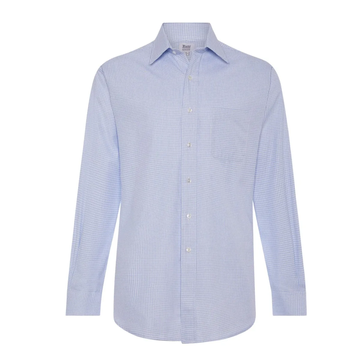 Classic Fit Grid Check Fine Twill Button Cuff Shirt in Sky Blue