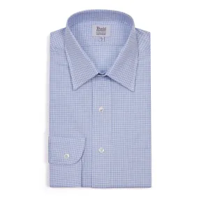 Classic Fit Grid Check Fine Twill Button Cuff Shirt in Sky Blue