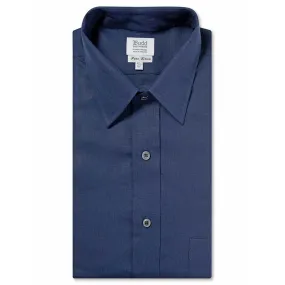 Classic Fit Plain Linen Button Cuff Shirt in Navy
