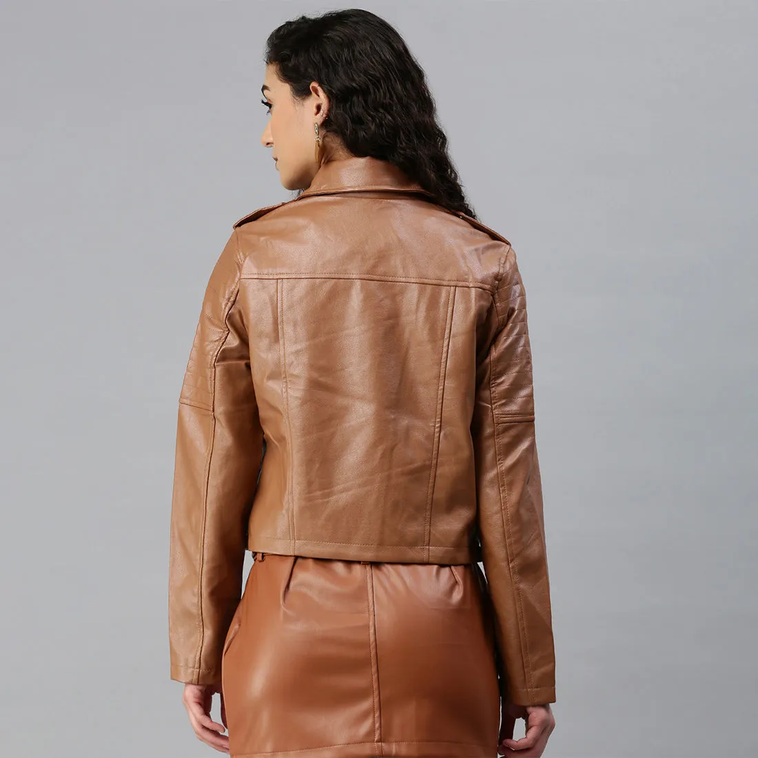 Collared PU Biker Jacket