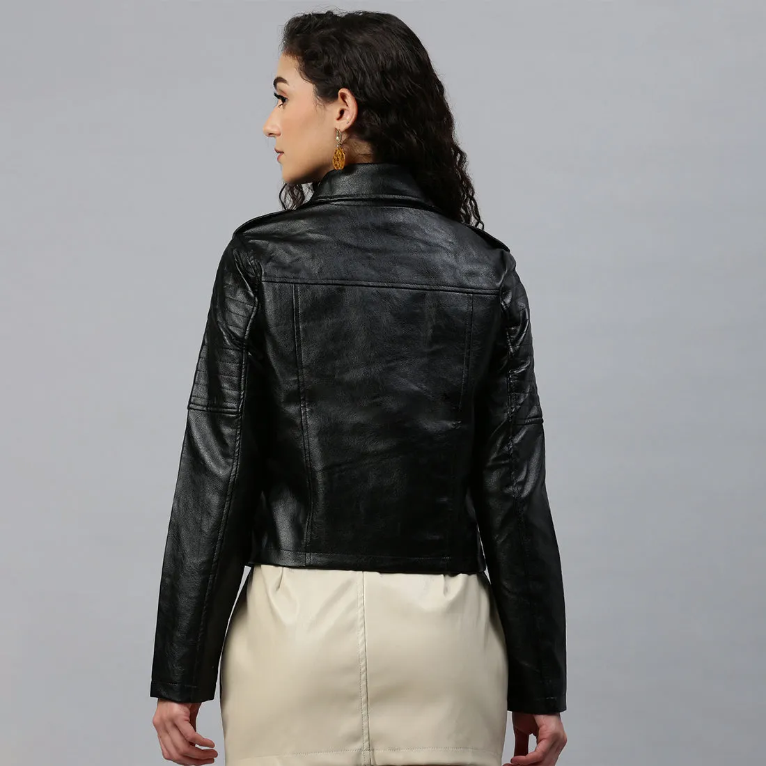 Collared PU Biker Jacket