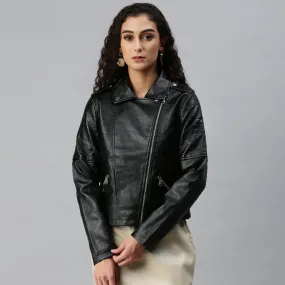 Collared PU Biker Jacket