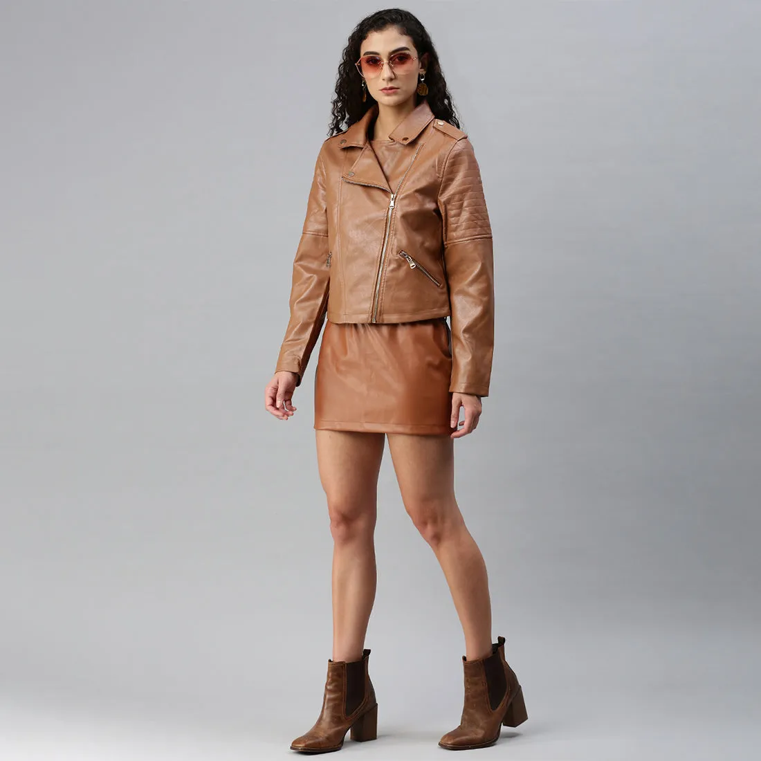 Collared PU Biker Jacket