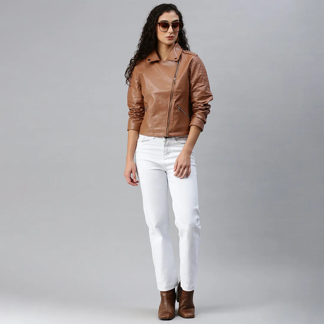 Collared PU Biker Jacket