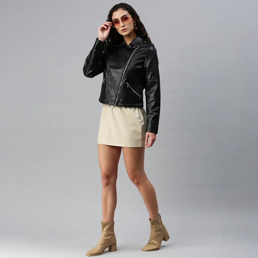 Collared PU Biker Jacket