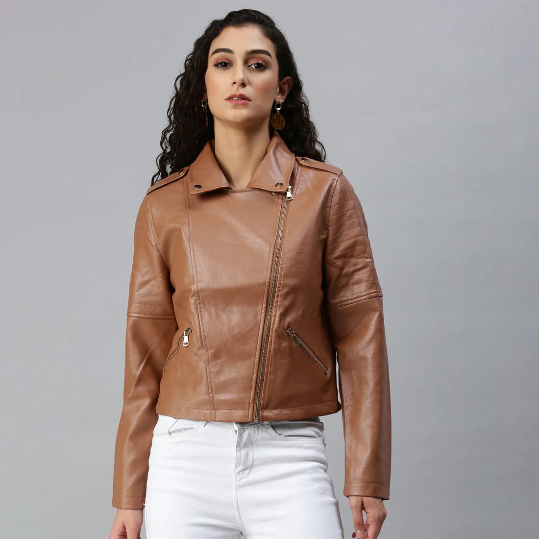 Collared PU Biker Jacket