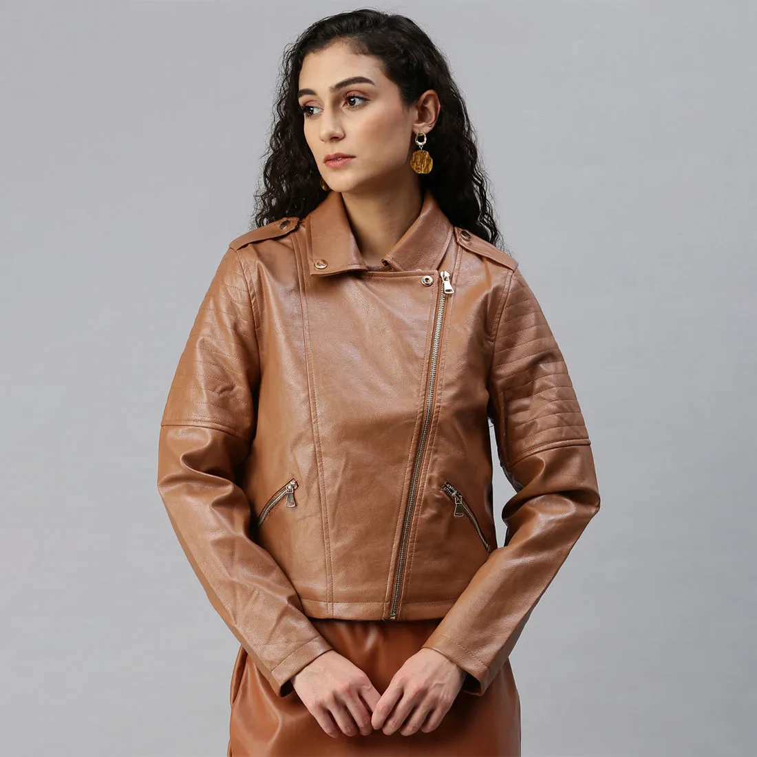 Collared PU Biker Jacket