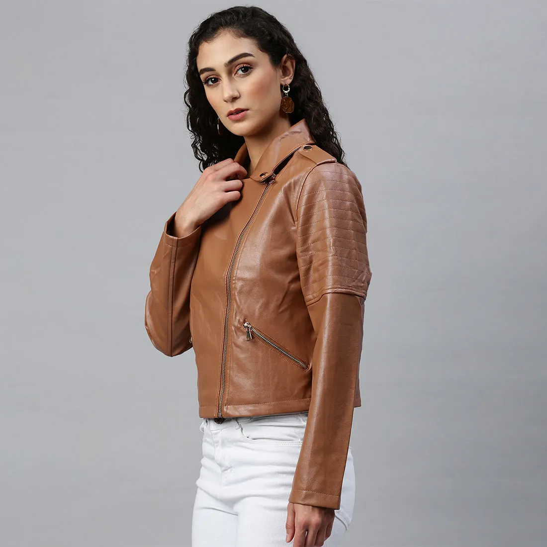 Collared PU Biker Jacket