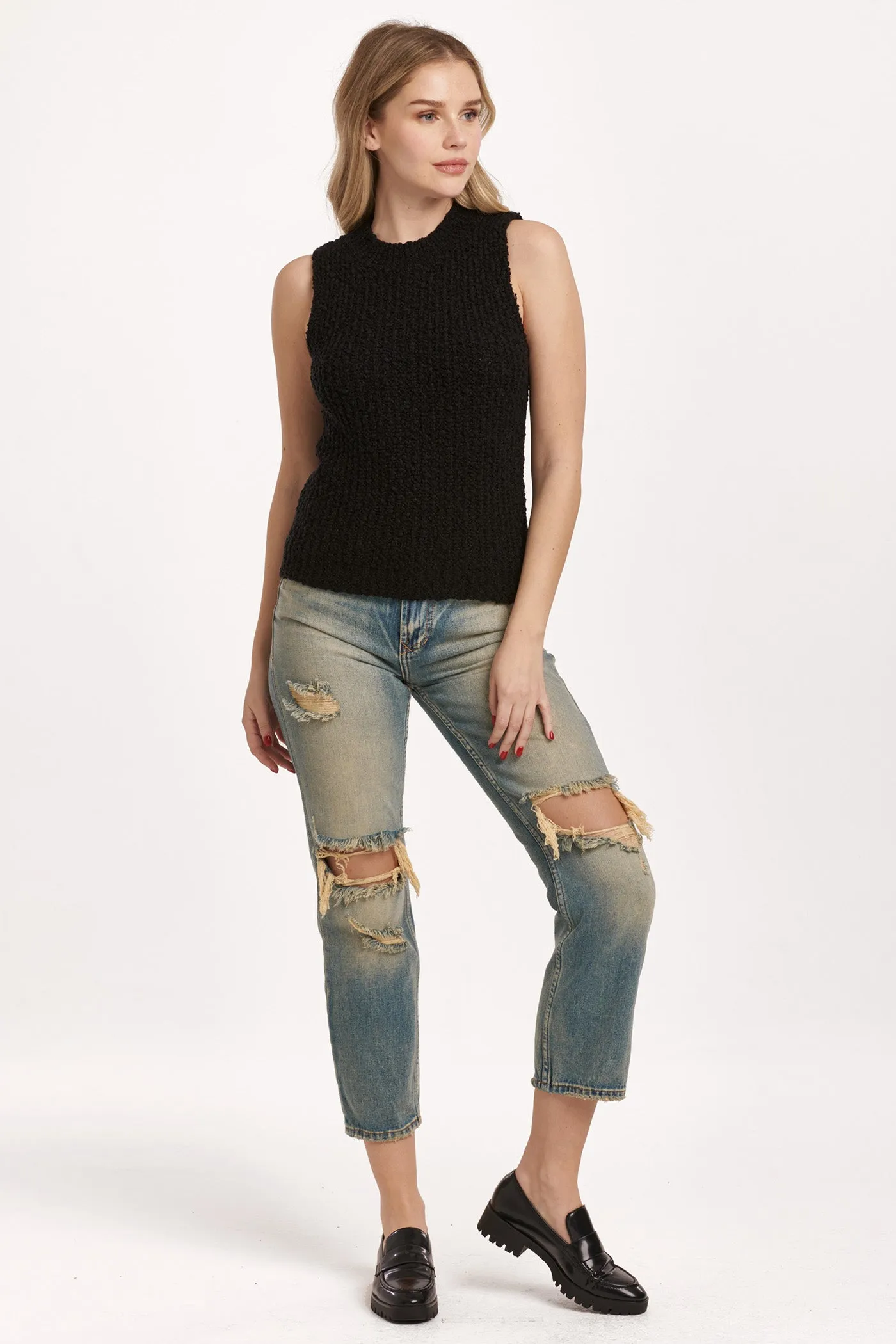 COSETTE CREW NECK SLEEVELESS SWEATER TANK BLACK