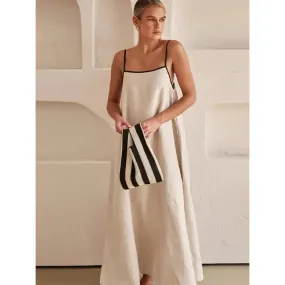 Cotton Linen Sling Women's Summer Sexy Backless Long Chic Maxi Dress
