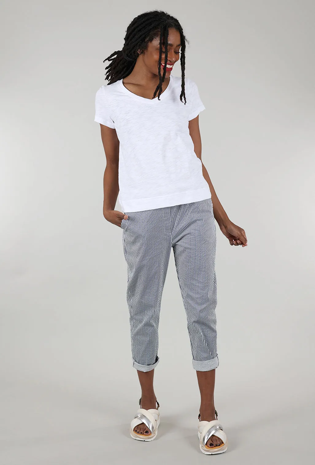Cotton Slub V-Neck Tee, White