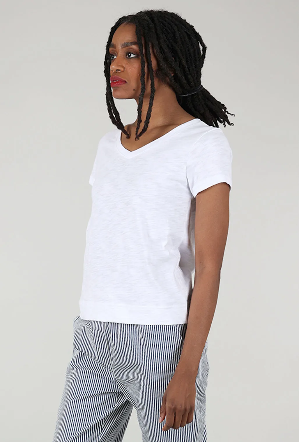 Cotton Slub V-Neck Tee, White