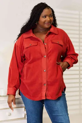 Cozy Girl Full Size Button Down Shacket in Rust