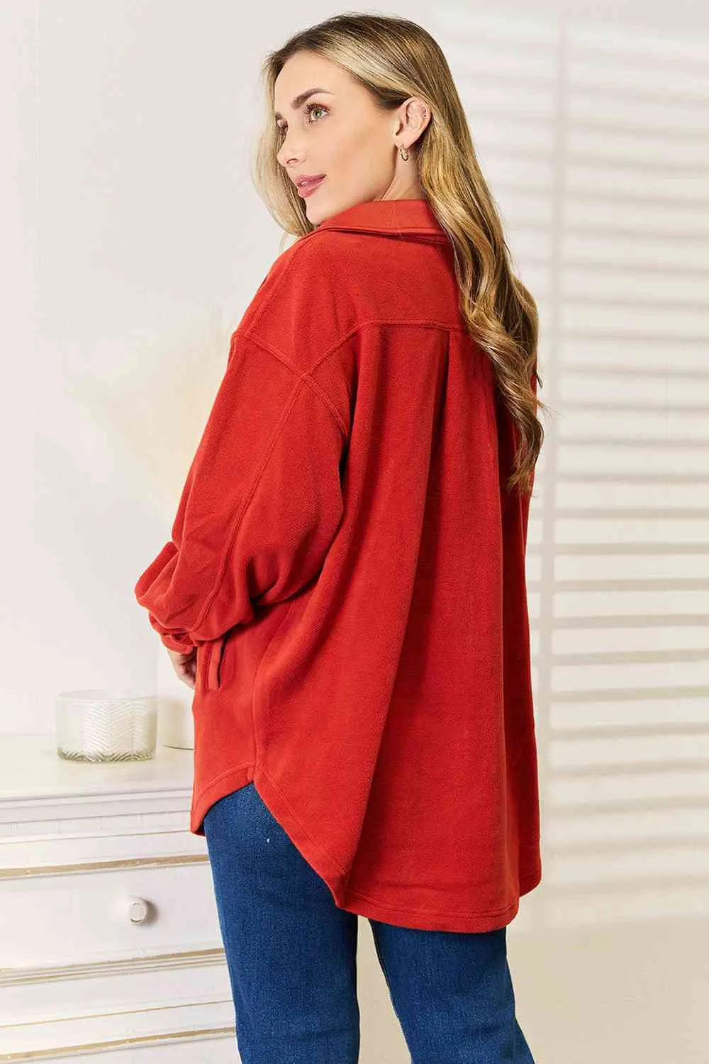 Cozy Girl Full Size Button Down Shacket in Rust