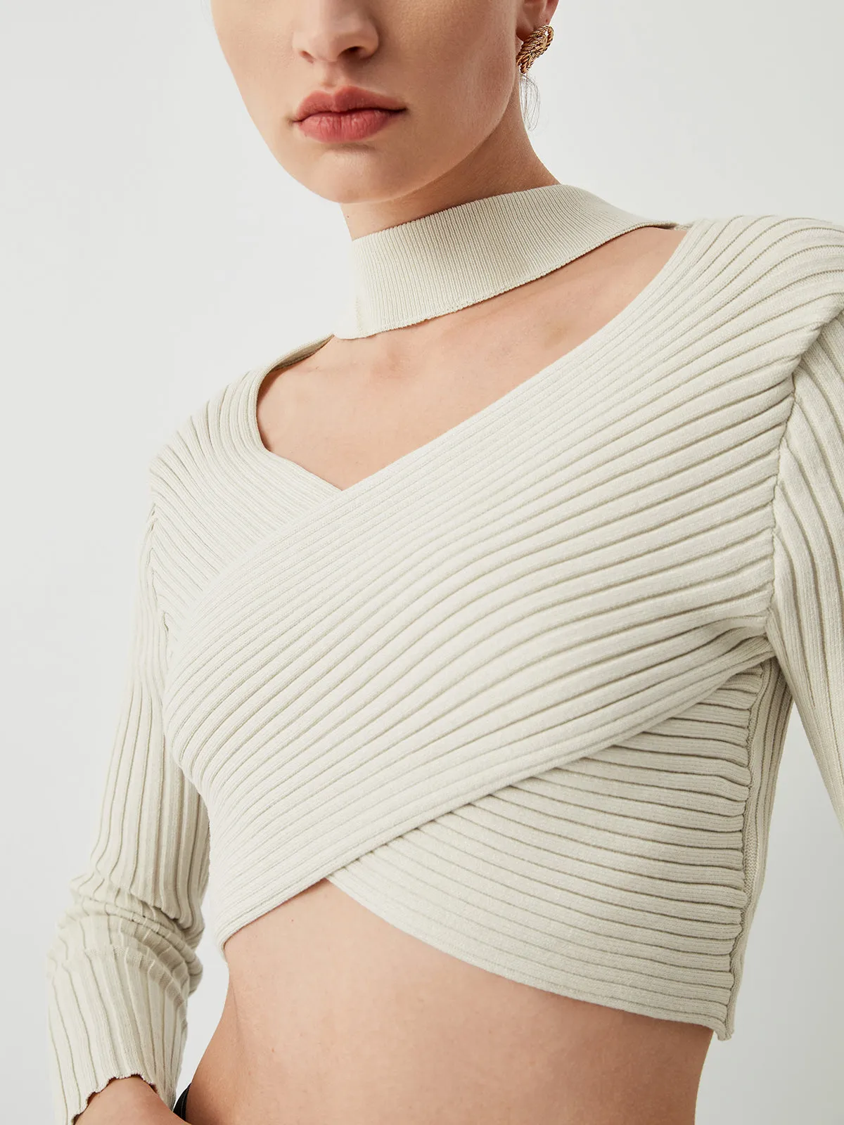 Criss Cross Knit Trendy Halter Crop Top