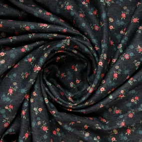 Dark Blue Floral Print Semi Cotton Fabric