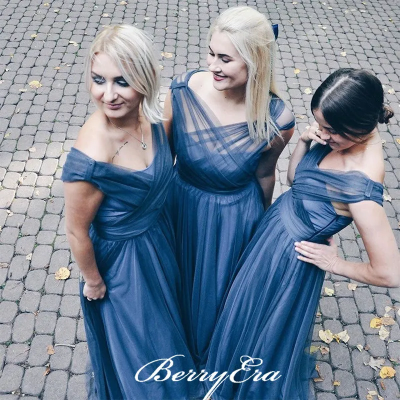 Elegant Long A-line Tulle Sleeveless Bridesmaid Dresses