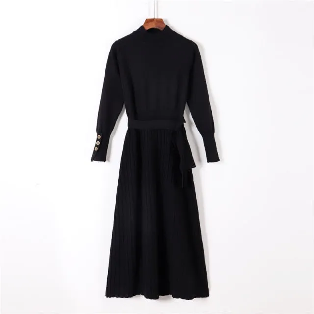 FashionSierra - Elegant Turtleneck Long Sleeve Sweater Dresses