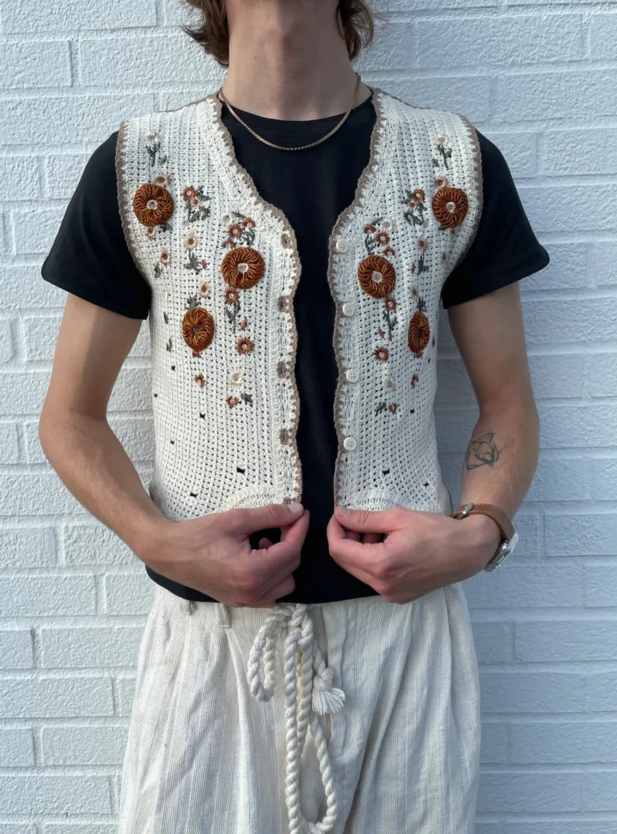 Floral Crochet Vest - Cream